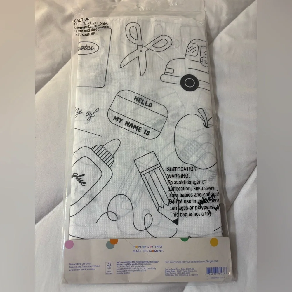 Spritz Color-Your-Own Table Cover with Back to School Design 54X84” 1 count